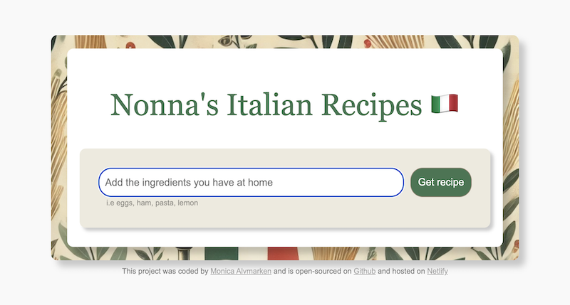 Italian AI Recipe maker image